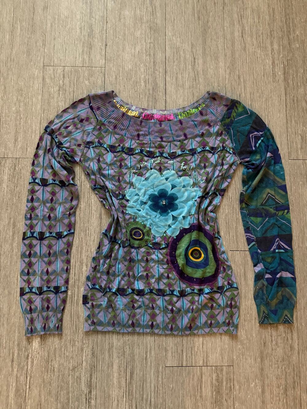 Y2k Desigual Long Sleeve Flower Tee